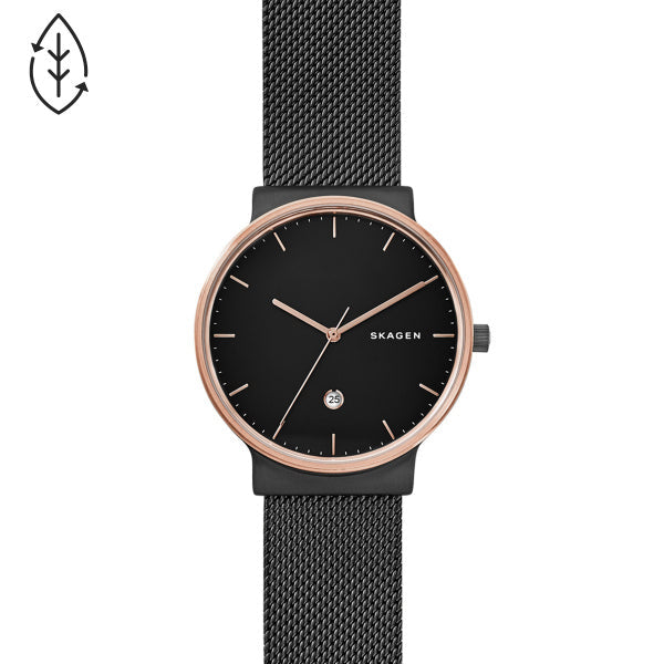 Skagen Black Stainless Steel Mesh Bracelet Watch SKW6296