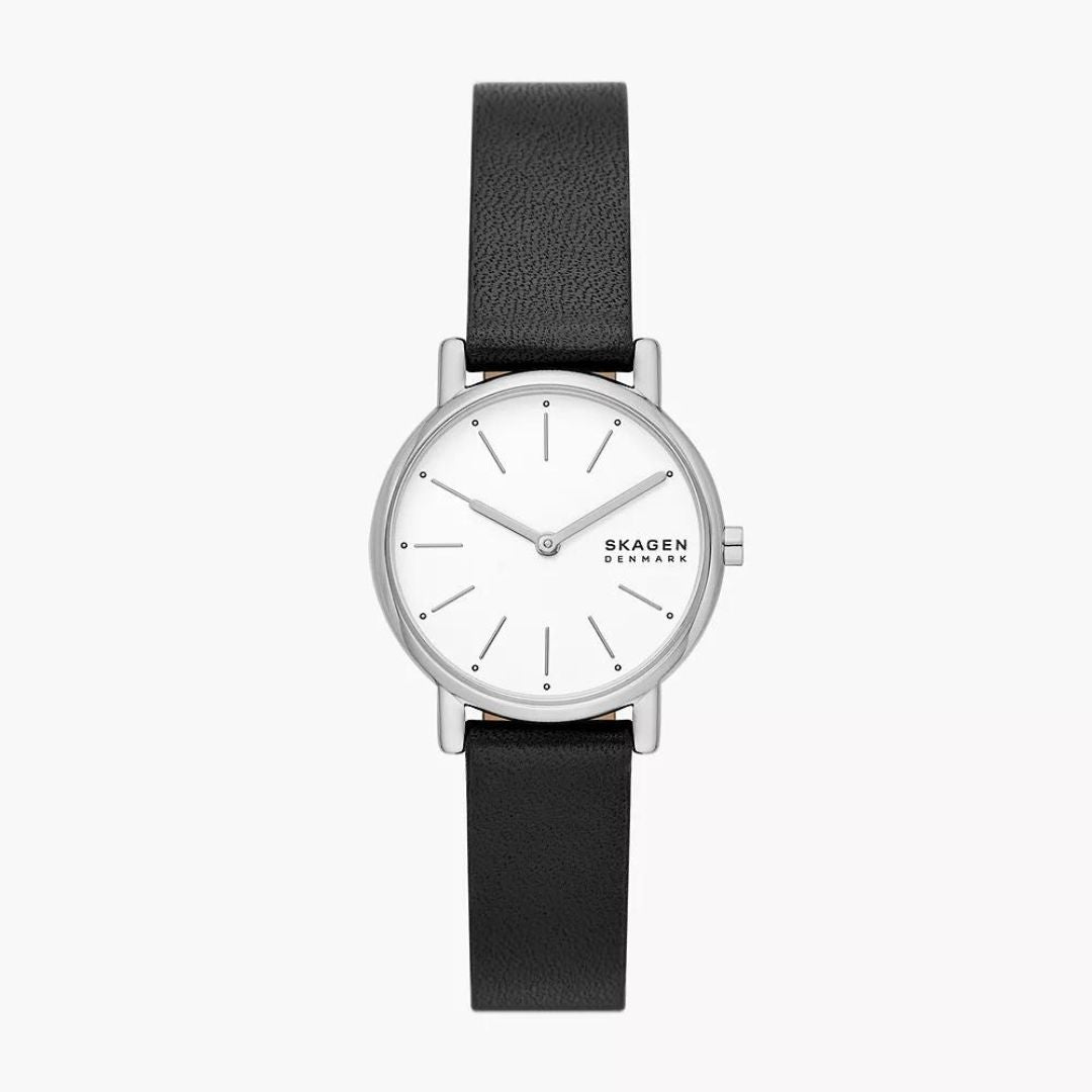 Skagen Unisex Signatur Lille Two-Hand Black Leather Watch SKW3120