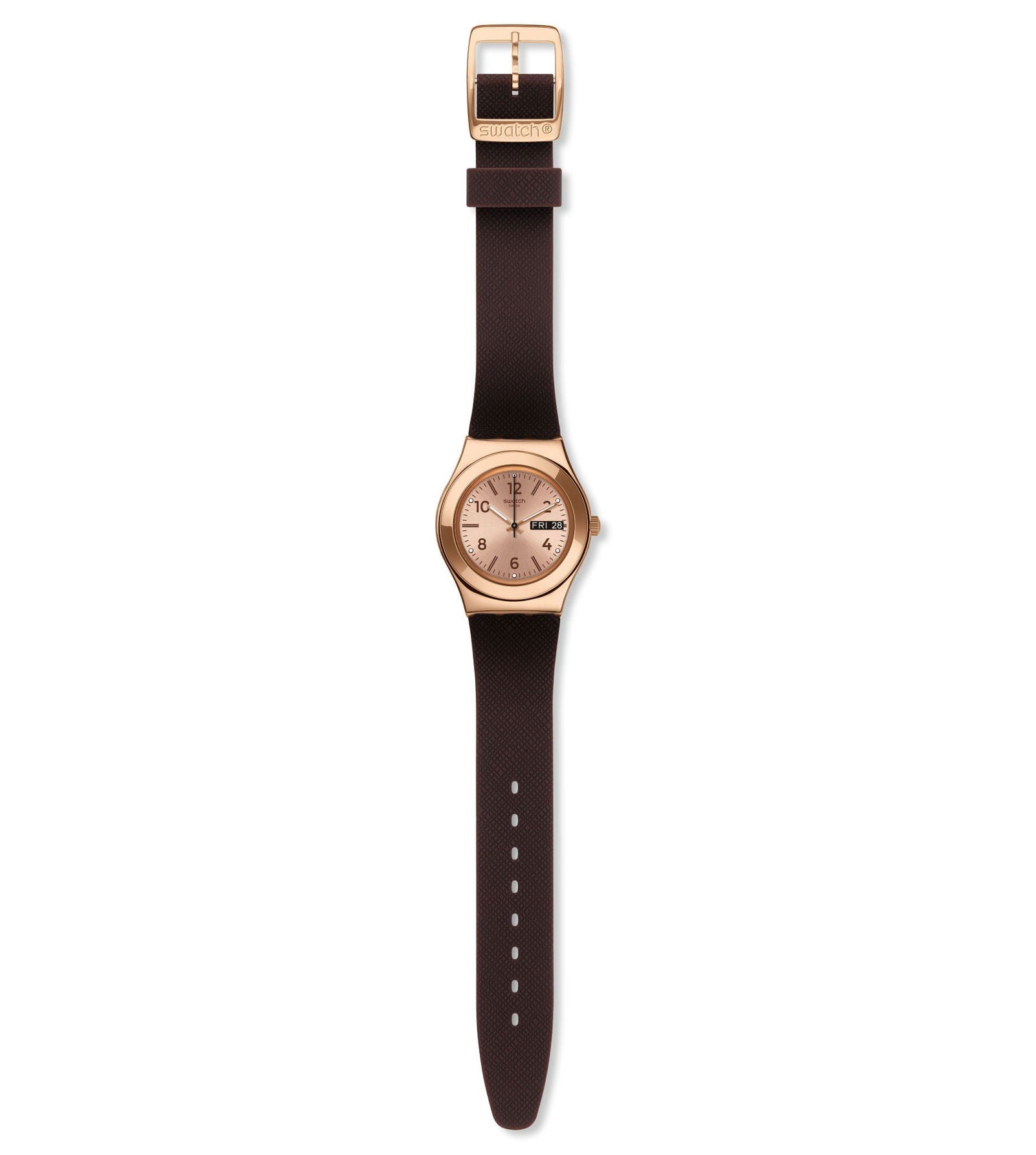 Swatch Brownee Rose Dial Brown Silicone Ladies Watch YLG701