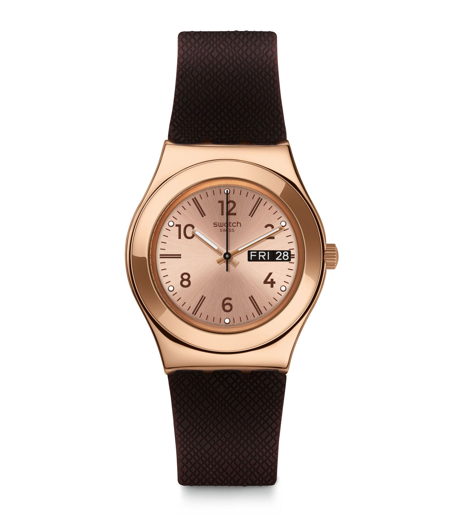 Swatch Brownee Rose Dial Brown Silicone Ladies Watch YLG701