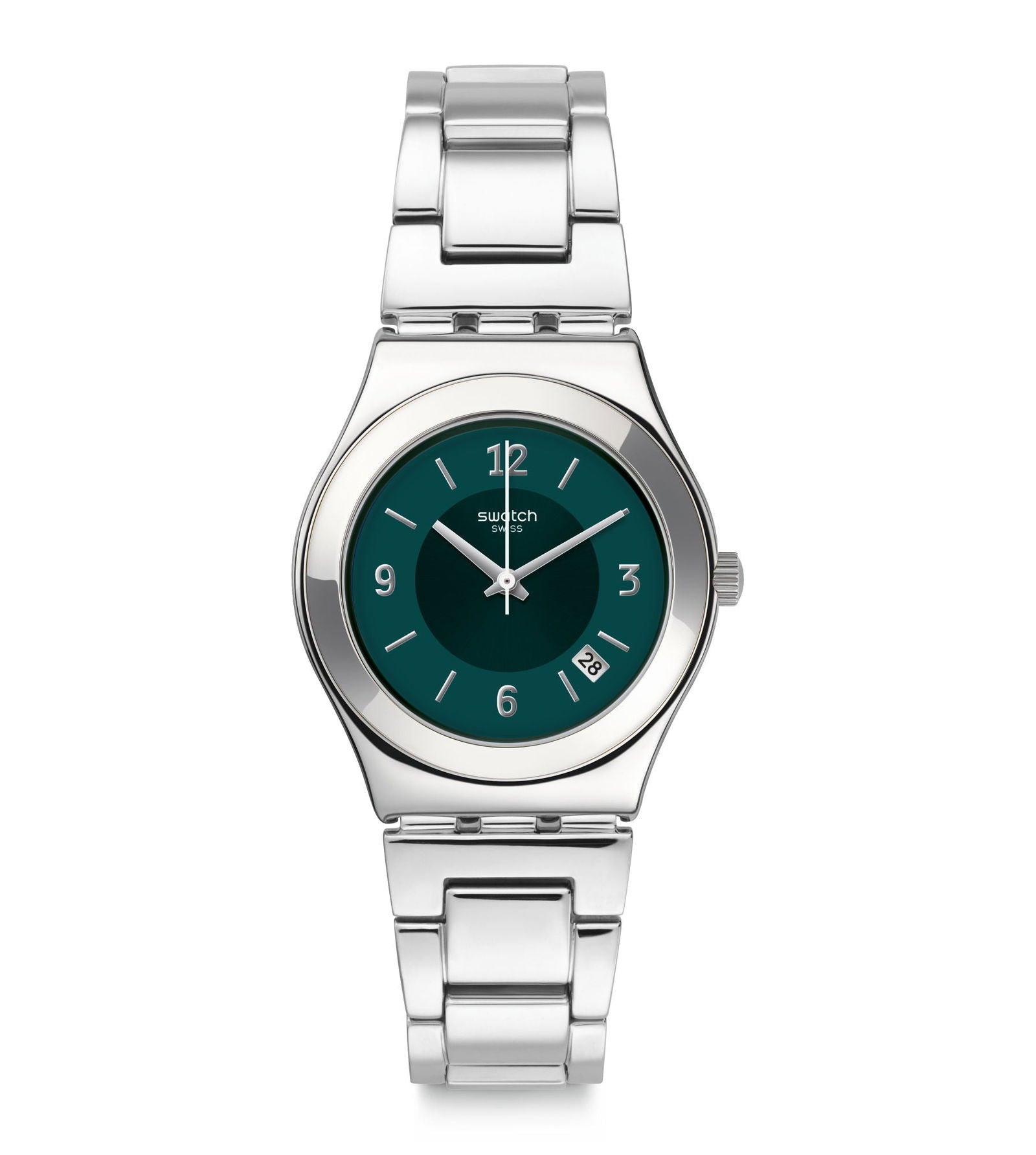 Swatch Middlesteel Green Dial Stainless Steel Bracelet Watch YLS468G