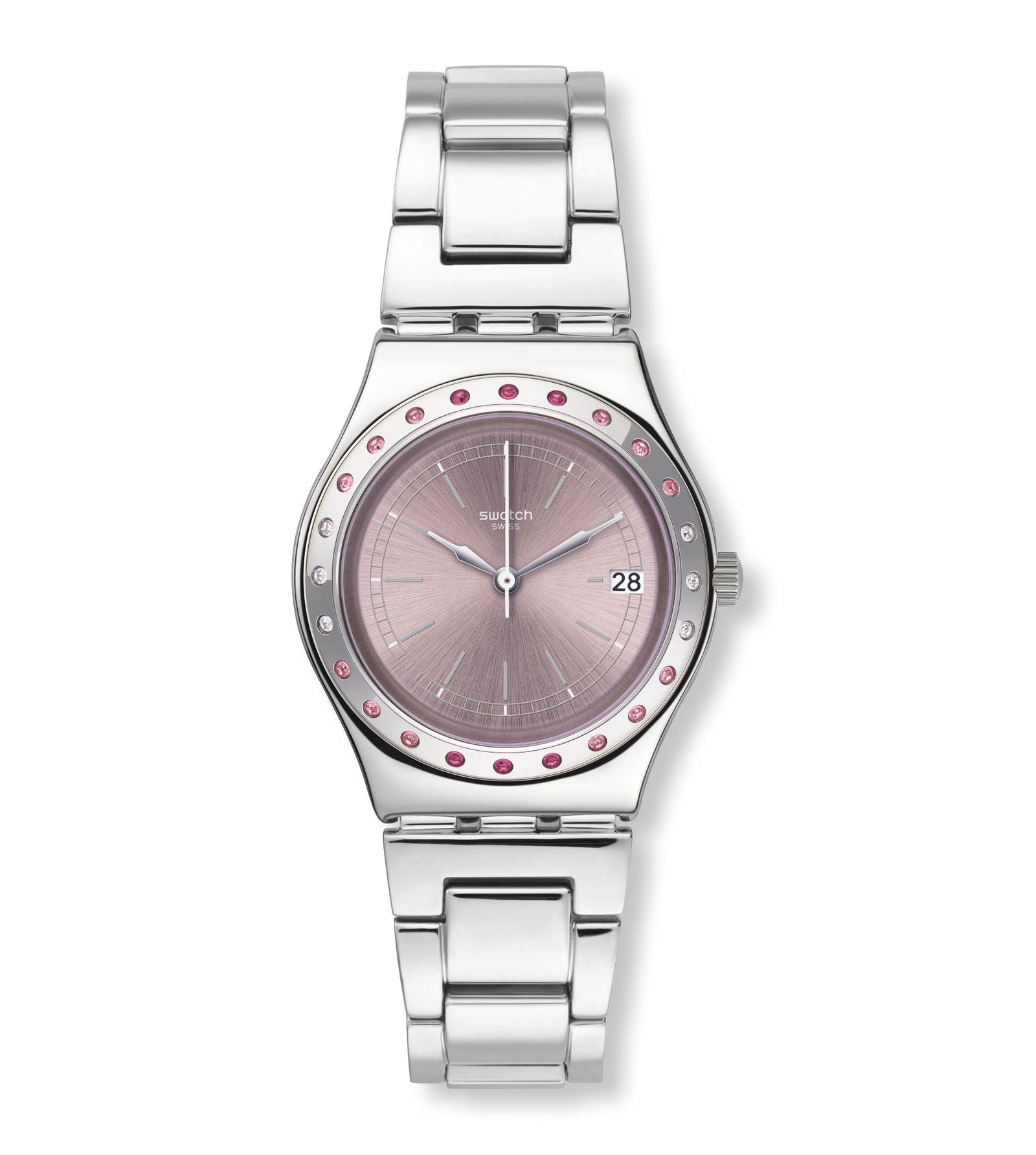 Swatch Pinkaround Pink Dial Stainless Steel Ladies Watch YLS455G