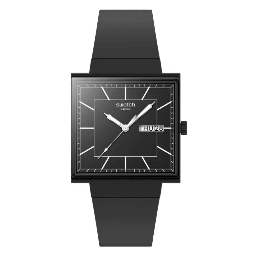 Swatch WHAT IF...BLACKAGAIN? (41.8mm) Black Square Dial Watch SO34B701