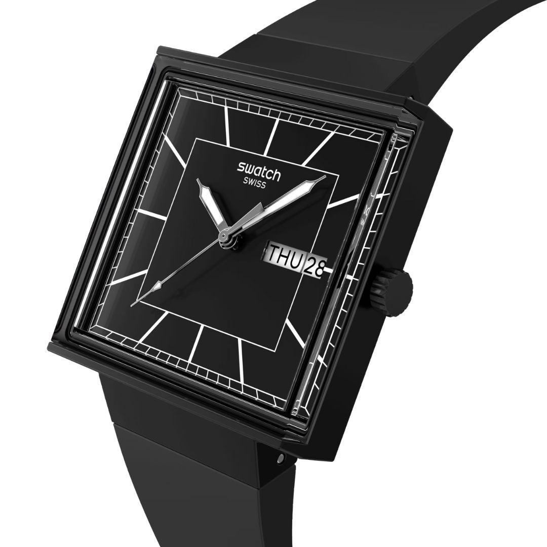 Swatch WHAT IF...BLACKAGAIN? (41.8mm) Black Square Dial Watch SO34B701