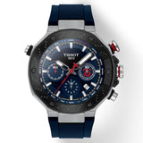 Montre chronographe automatique T-Race MotoGP pour homme avec cadran bleu et bracelet en silicone T141.427.27.041.00