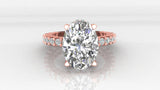 Oval solitaire Ring with Scalloped Diamond band